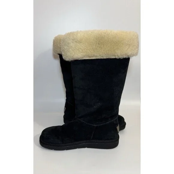 UGG Australia 5163 Upside Tall Suede Lace-Up Black Suede Shearling Boots US 6 - Picture 8 of 13